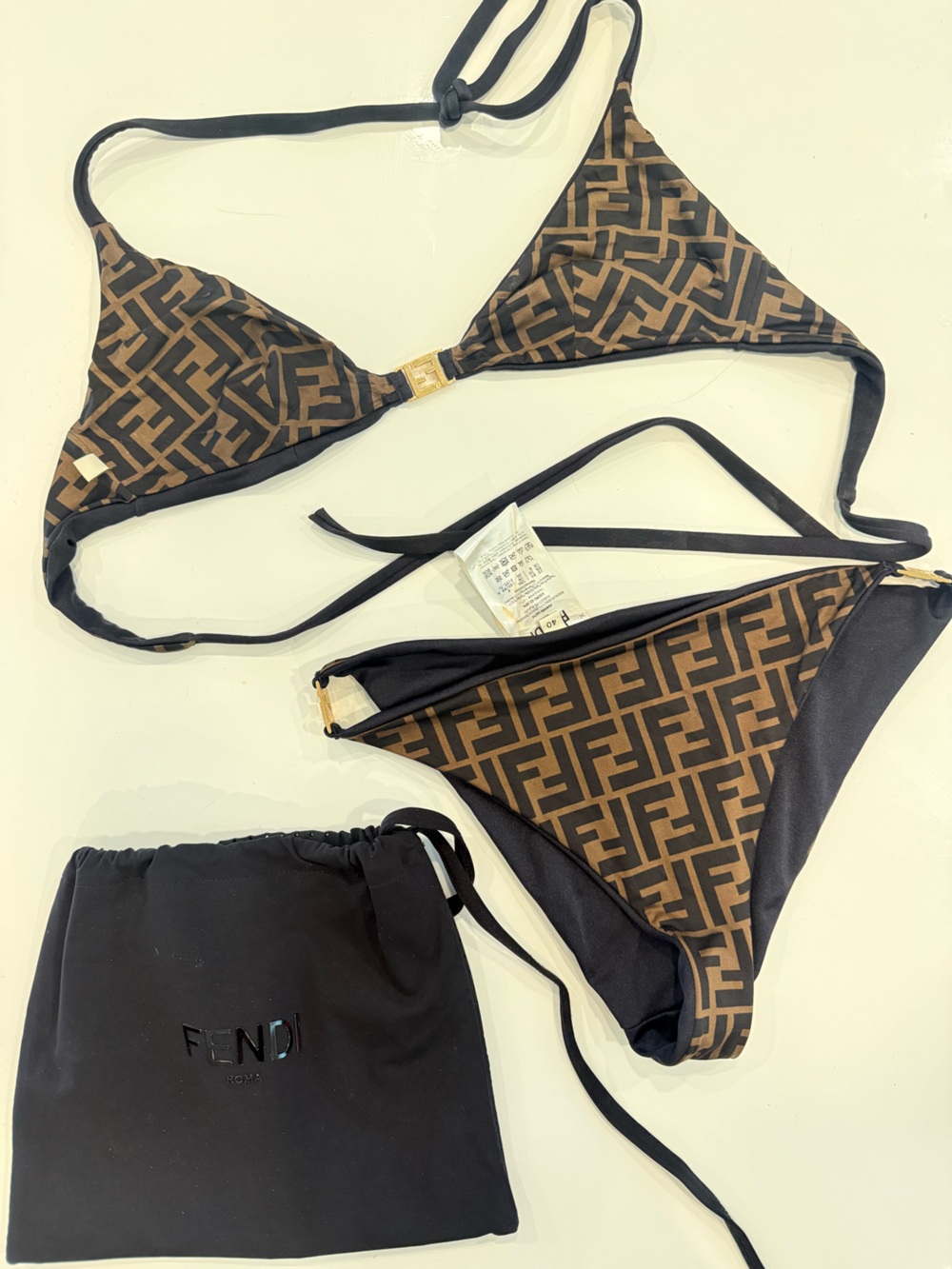 Fendi Brown & Black FF Logo Triangle Bikini Set